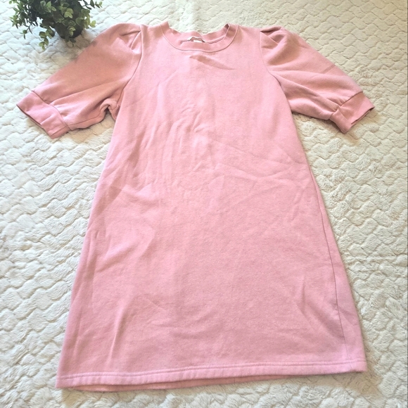 H&M Pink Sweatshirt Dress with Puff Sleeves, Size Medium - Picture 1 of 8